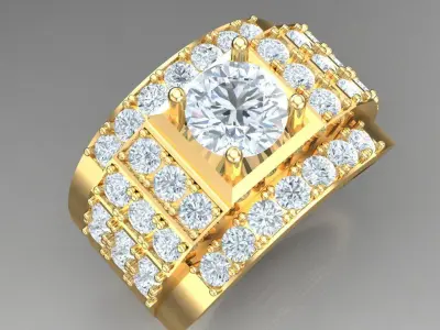 Light Gold Diamond Men Ring 2MR034 3D model