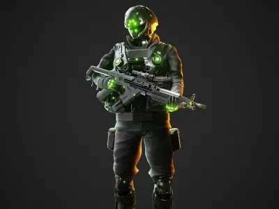 Cyberpunk Green-G Robot Low-poly 3D model