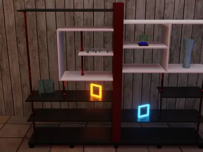 Shelf glowing frame on wooden table Low-poly 3D model