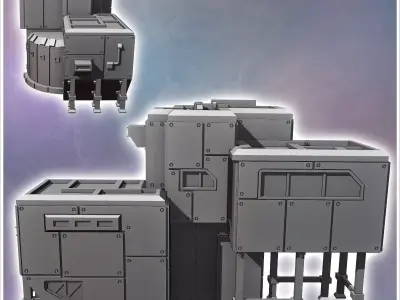 Futuristic fortified base with steel walls and armored tower wit 3D print model