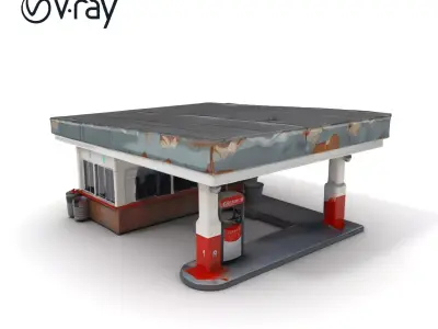 Vintage Gas Station Model Pack with Weathered Textures Low-poly 3D model