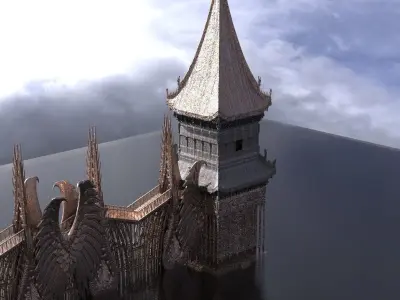 Dragon Tower With Bridge 3D model