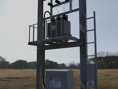 pole-mount transformer Low-poly 3D model
