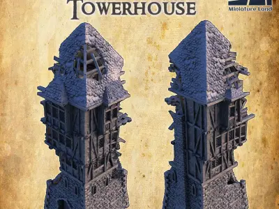 Ruined Tower House Tabletop Terrain 28 MM 3D print model