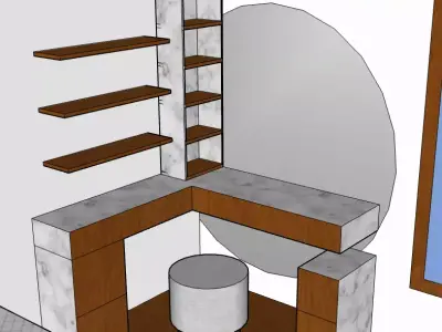 Modern Vanity Desk with Organic Mirror and Floating Shelves 3D model