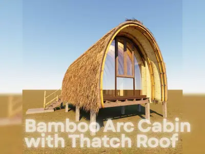 Bamboo Arc Cabin with Thatch Roof - Tropical Eco Hut 3D Model 3D model