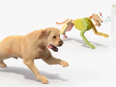  Running White Retriever Dog Fur Animated Rigged 