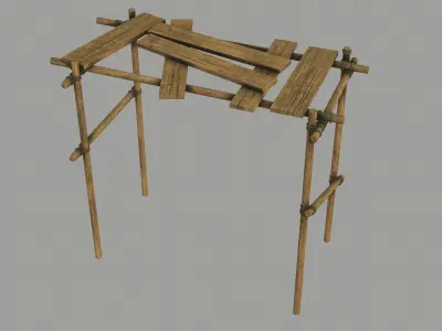 Modular Wooden Scaffold PBR Low-poly 3D model