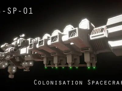 WS-SP-01 Concept Colonisation spacecraft Low-poly 3D model