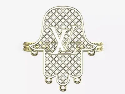 Architectural LV Monogram Hamsa Filigree Ring - 14K Gold 3D print model