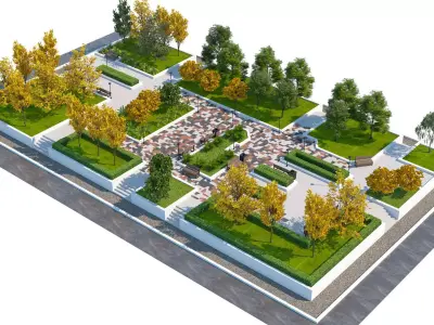 Stylized Autumn City Park 3D Scene Low-poly 3D model