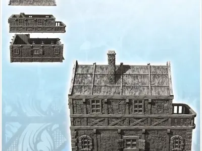 Medieval house with terrace large door and thatched roof 11 - Me 3D print model