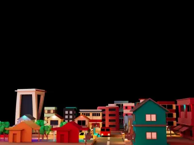 Low Poly Night Cityscape Environment 3D model