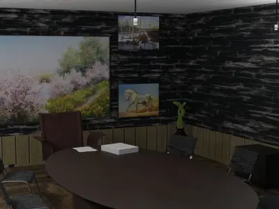Office conference room with paintings on wall Low-poly 3D model