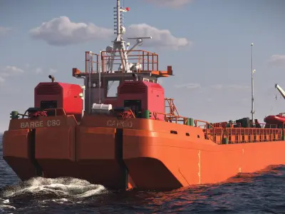  Industrial Split Barge Empty State Orange Rigged for Maya 