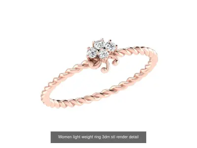 9 Wire Shank light wt women ring 3dm stl render details 3D Model Pack