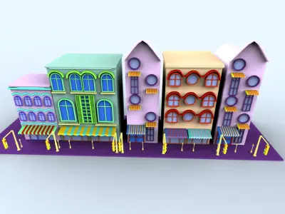 Cartoon Street Building  Low-poly 3D model