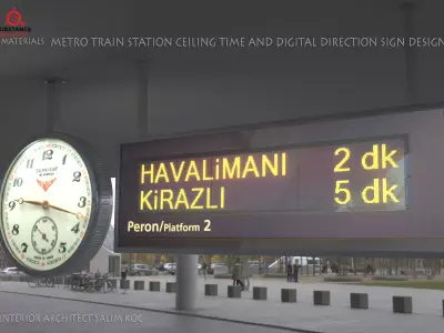  Train and Metro Station Clock Digital Signage Low-poly 3D model