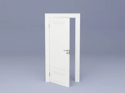 White Bathroom Door with Brass Details 3D model