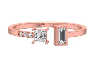 Solitaire Women Light Weight Princess Baguette stone  Band Ring 3D print model