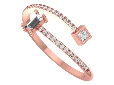 Open End Light Weight Baguette Princess Stone Band Ring 3D print model
