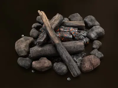The Bonfire fire pit with logs and rocks Low-poly 3D model