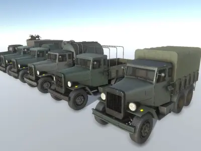 Old Military Trucks Set Low-poly 3D model