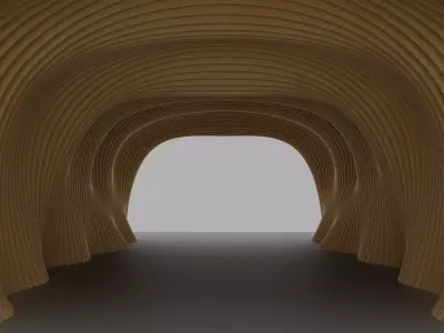 Wavy Wooden Tunnel for Pedestrians 3D model