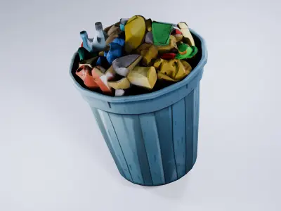 Stylized Trash Bin - Low Poly City Scene Prop 3D model