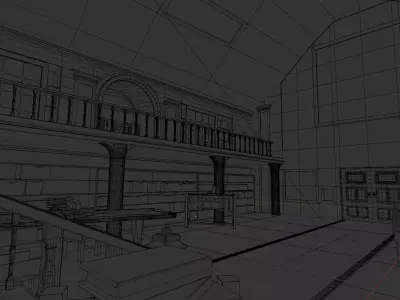Library of The Firsts Vintage wood library interior Low-poly 3D model