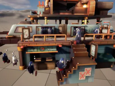 Stylish Q-version scene fishman Low-poly 3D model