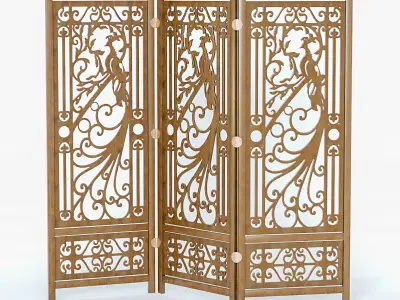 Screen wooden with ornate design 3D model