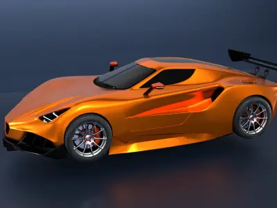 High Performance Orange Sports Car 3D Model  Blender Shaded Low-poly 3D model