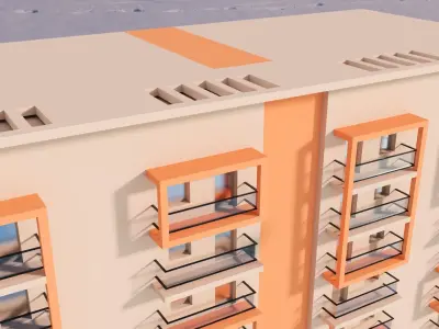 apartment building with umbrella flying in sky Low-poly 3D model