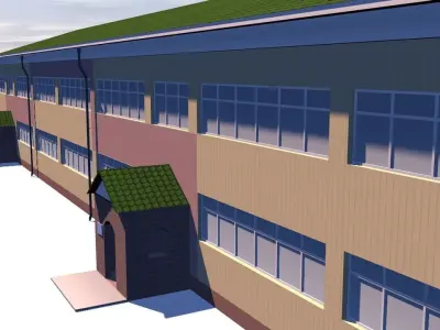 Warehouse school building Low-poly 3D model