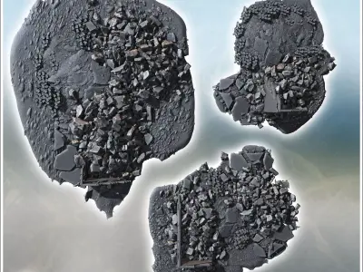 Ruined wall sections with large debris piles and scattered stone 3D print model