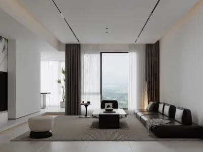 dark living room dining room bedroom 3D model