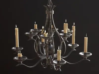 Old Medieval Chandelier with Candles Low-poly 3D model