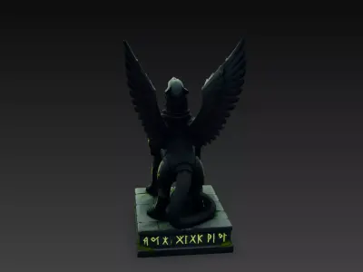 Runic Griffin Guardian Stylized Fantasy Stone Statue 3D model