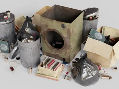 Urban Trash with Ruin Debris and Metal Scraps 3D Model Pack