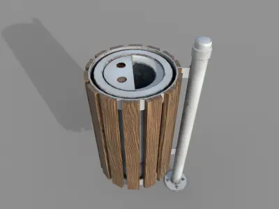Wooden Trashbin PBR Low-poly 3D model