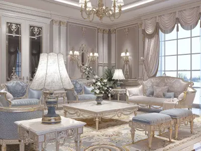 classical living room and dining room 3D model