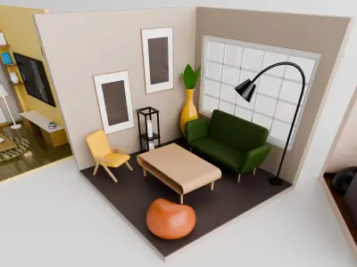 Modern Living Room 3D Model Pack Free low-poly 3D model