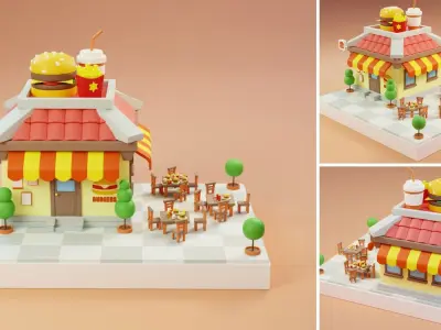 Cartoon Stores Eateries Islands Exteriors Low-poly 3D model