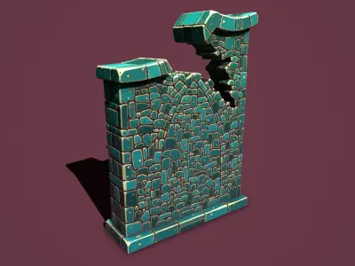Fantasy wall 1 broken Low-poly 3D model