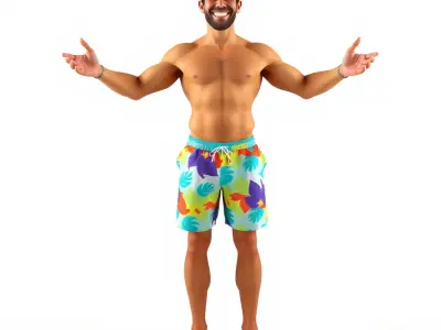 Beach Guy Rigged and Animated D Character Model Low-poly 3D model