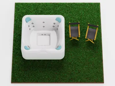 Garden Setup V15 - Hot Tub with Folding Chairs on Grass Platform 3D model