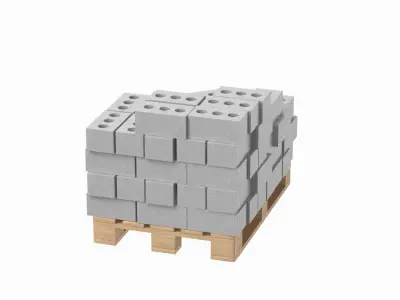 Concrete Bricks On Wooden Pallet 3D model