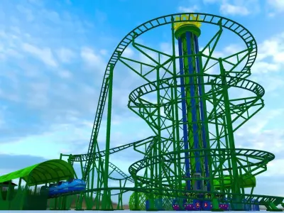 Roller Coaster Drop Tower Rides Low-poly 3D model