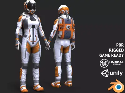 Female Space Suit White LITE VERSION Low-poly 3D model